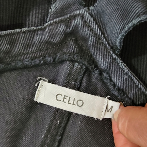 Cello Black Distressed Denim Overall Dress Size Medium Fringe Frayed Hem - Picture 11 of 13